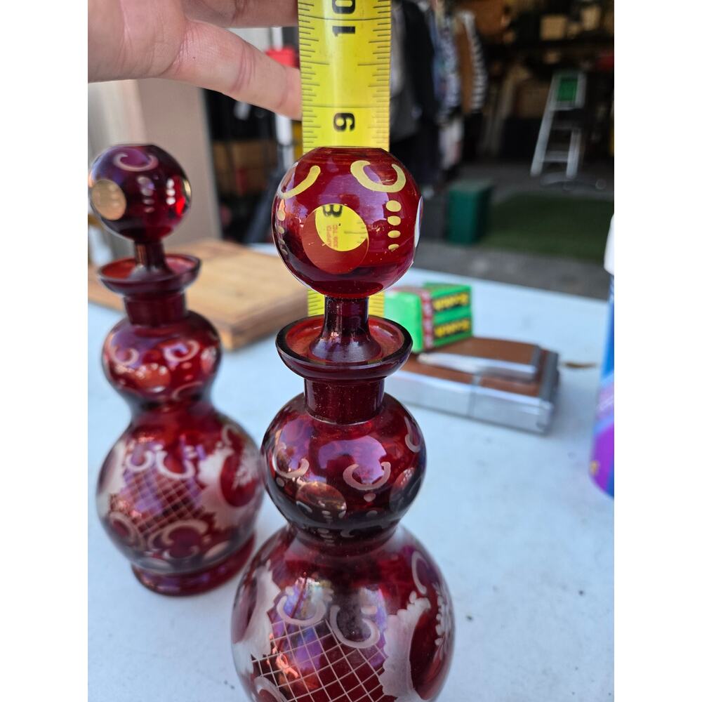 Vintage - Two Red Glass Decanters